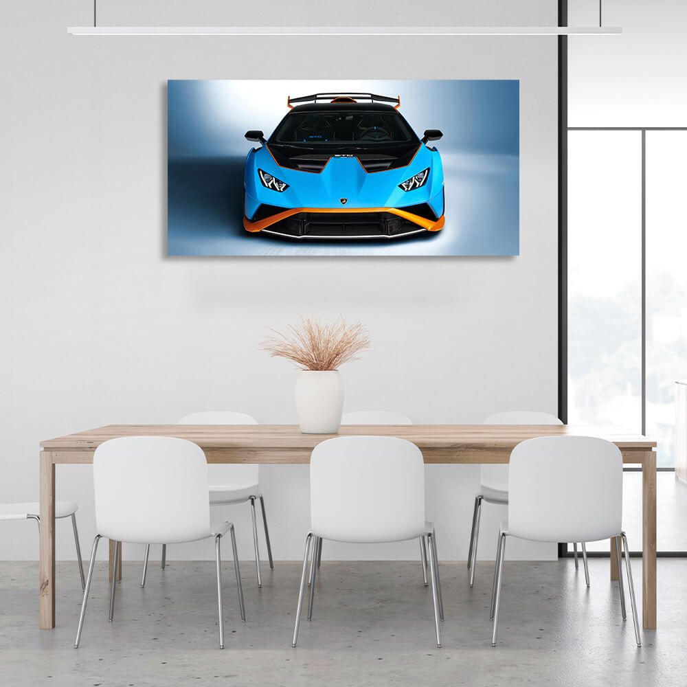 Auto Lamborghini Huracan STO blau mit orange Leinwand Wand Kunstdruck