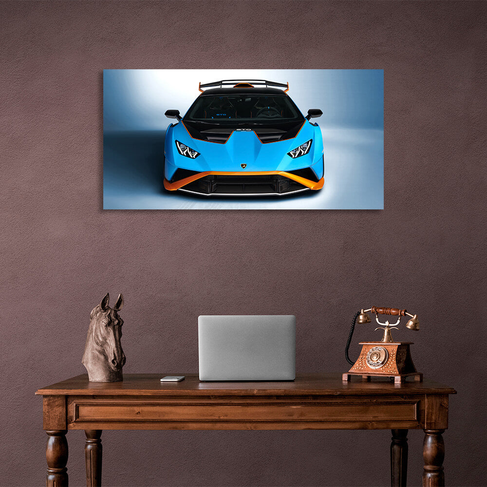 Auto Lamborghini Huracan STO blau mit orange Leinwand Wand Kunstdruck