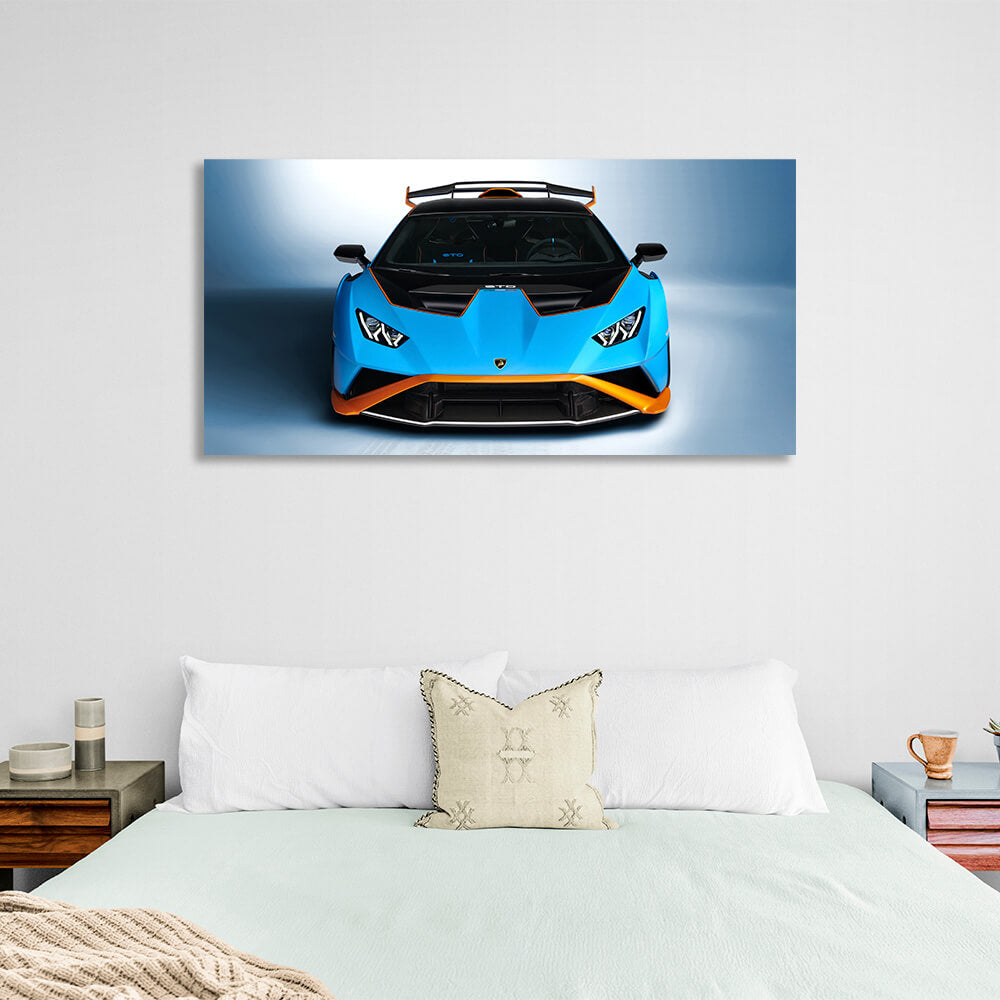 Auto Lamborghini Huracan STO blau mit orange Leinwand Wand Kunstdruck