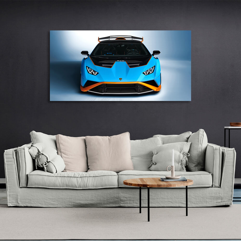 Auto Lamborghini Huracan STO blau mit orange Leinwand Wand Kunstdruck