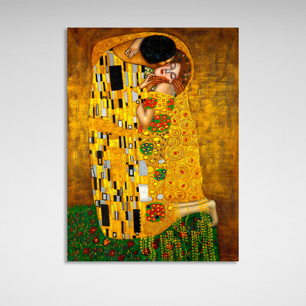 Reproduktion „Der Kuss“ von Gustav Klimt, Reproduktion auf Leinwand, Wand-Kunstdruck