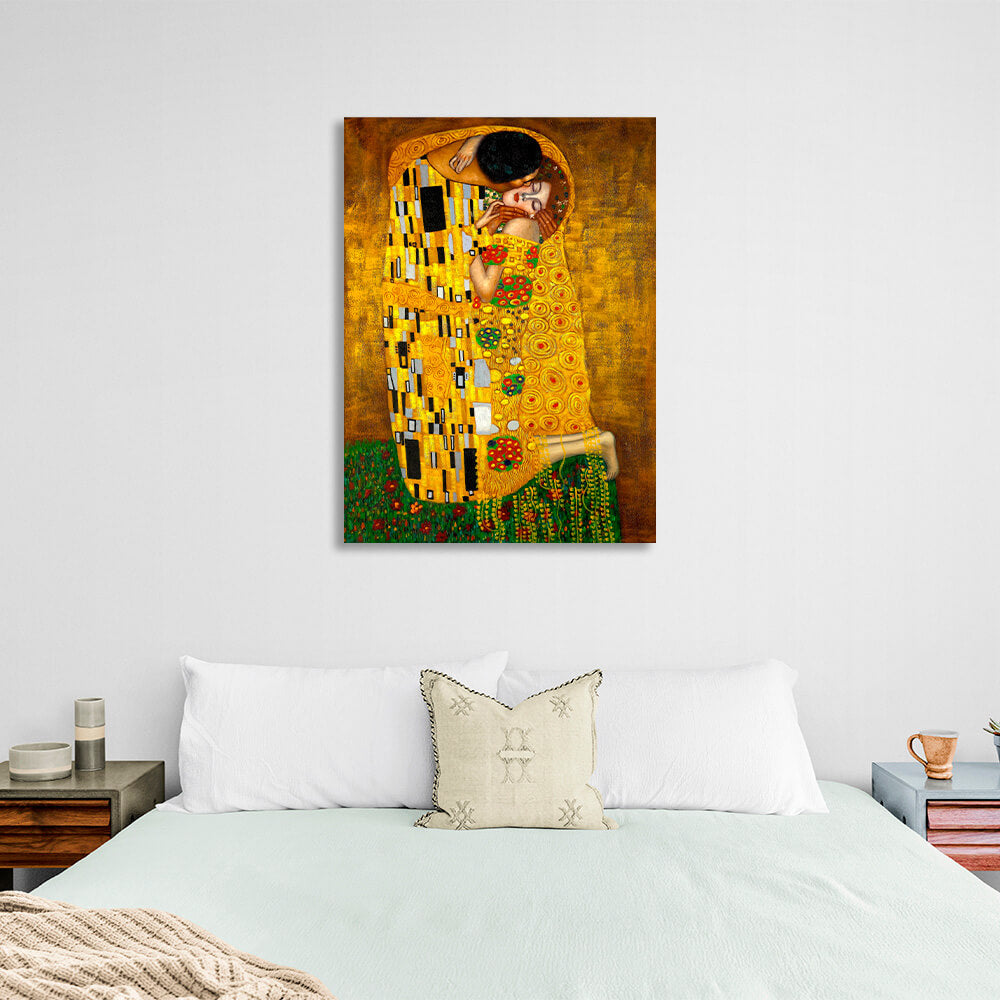 Reproduktion „Der Kuss“ von Gustav Klimt, Reproduktion auf Leinwand, Wand-Kunstdruck