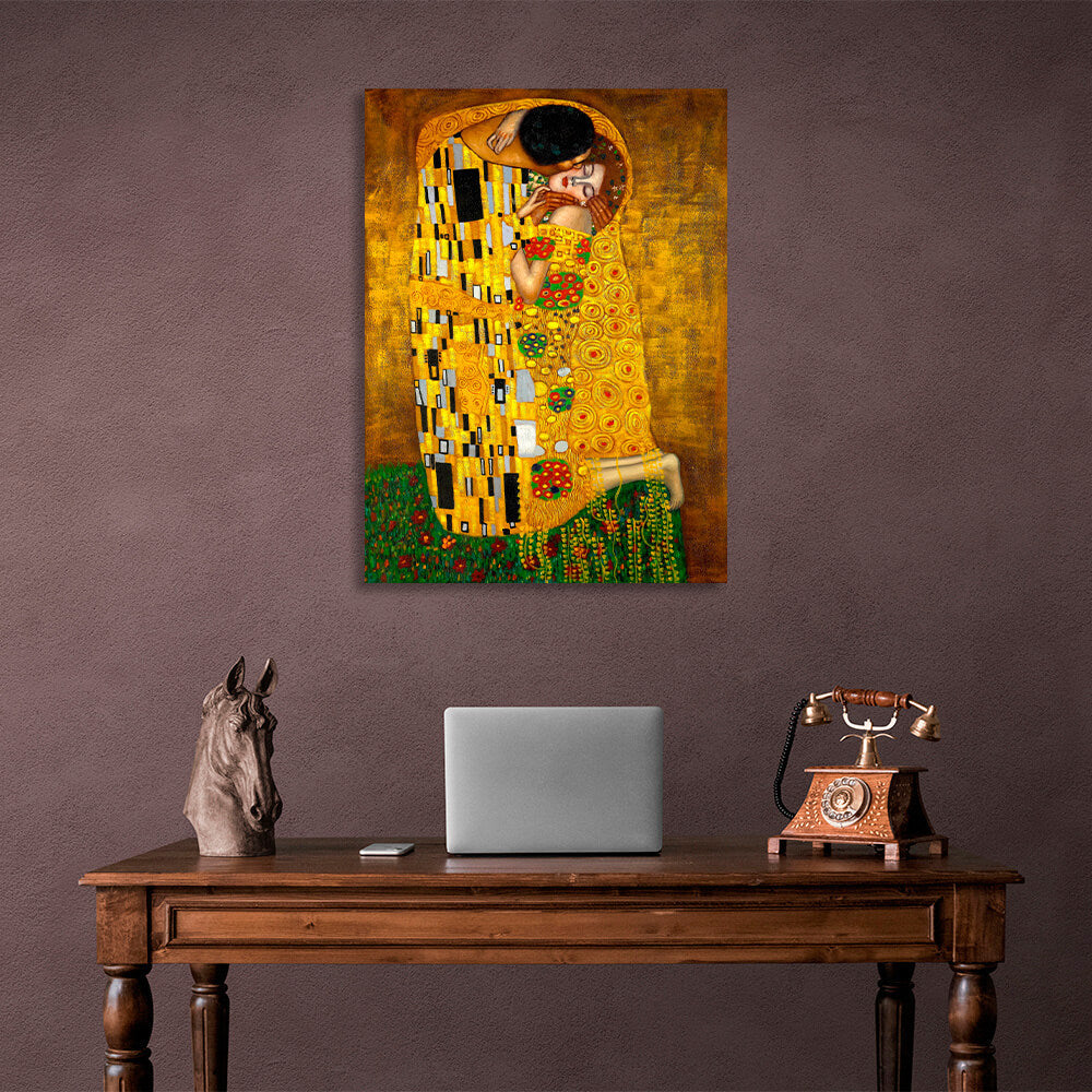 Reproduktion „Der Kuss“ von Gustav Klimt, Reproduktion auf Leinwand, Wand-Kunstdruck