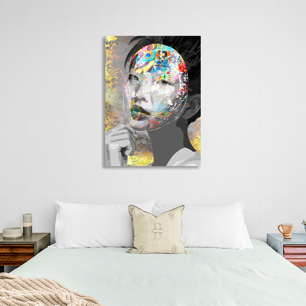 Asian masked Bitcoin Satoshi Nakamoto Inspirational Canvas Wall Art Print