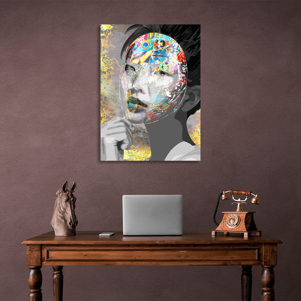 Asian masked Bitcoin Satoshi Nakamoto Inspirational Canvas Wall Art Print