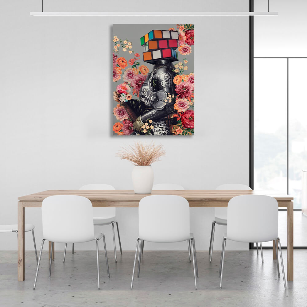 Knight in colors head Rubik's cube head graffiti right Canvas Wall Art Print