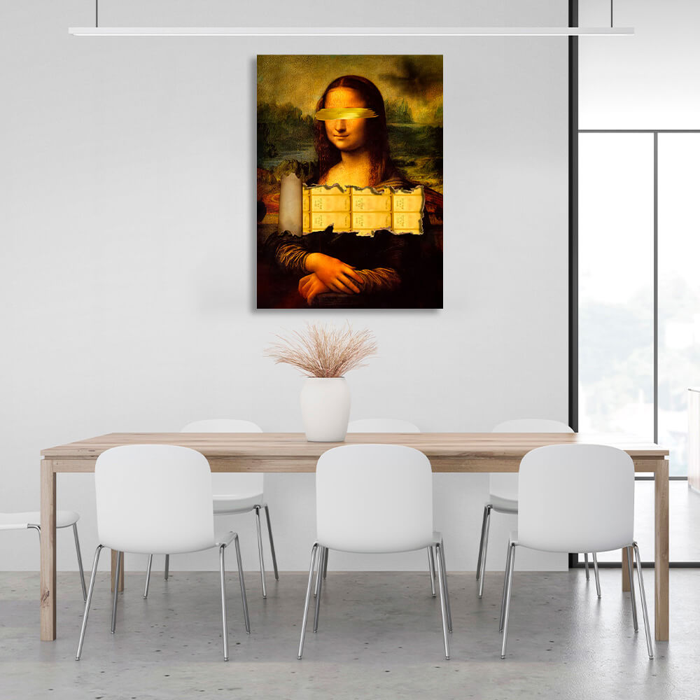 Mona Lisa mit Goldbarren, inspirierender Kunstdruck auf Leinwand