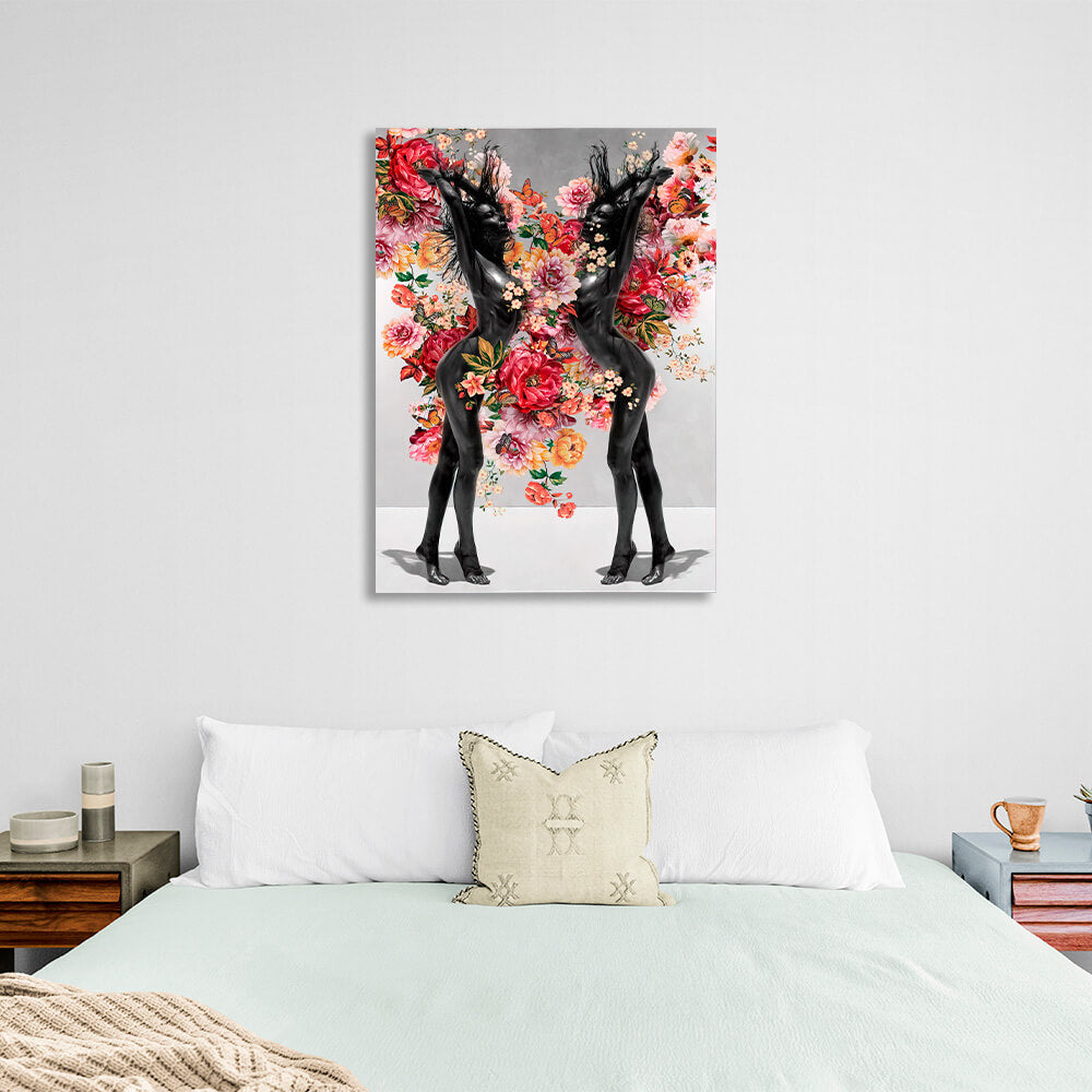 Two girls in flowers Canvas Wall Art Print