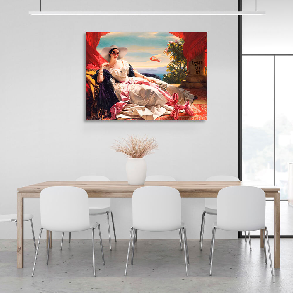 A vacationing girl with a fan Canvas Wall Art Print