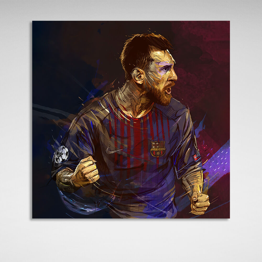 Kunstdruck auf Leinwand mit dem Fußballspieler des FC Barcelona, ​​Lionel Messi