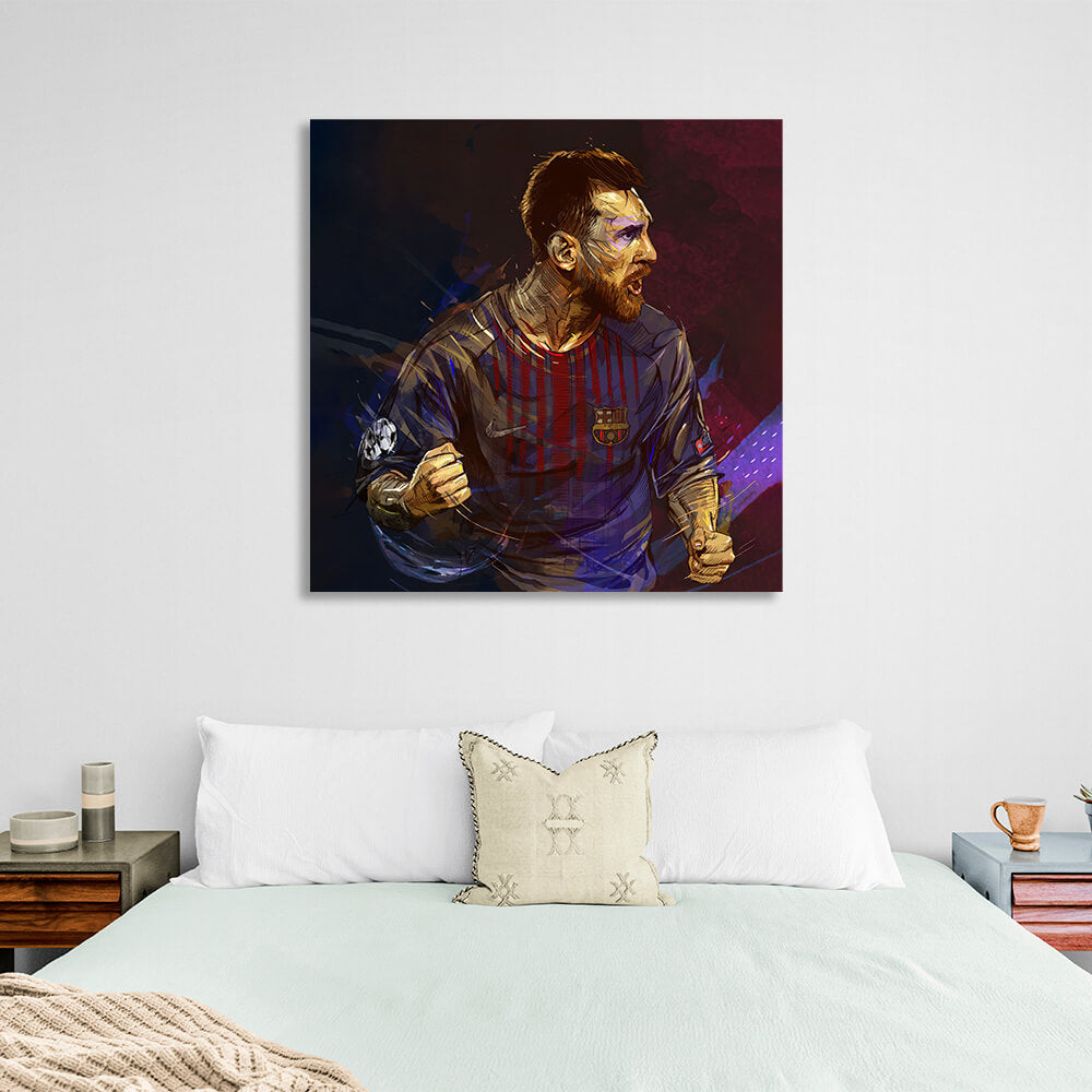 Kunstdruck auf Leinwand mit dem Fußballspieler des FC Barcelona, ​​Lionel Messi