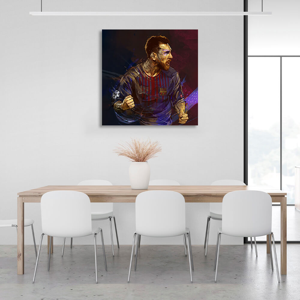 Kunstdruck auf Leinwand mit dem Fußballspieler des FC Barcelona, ​​Lionel Messi