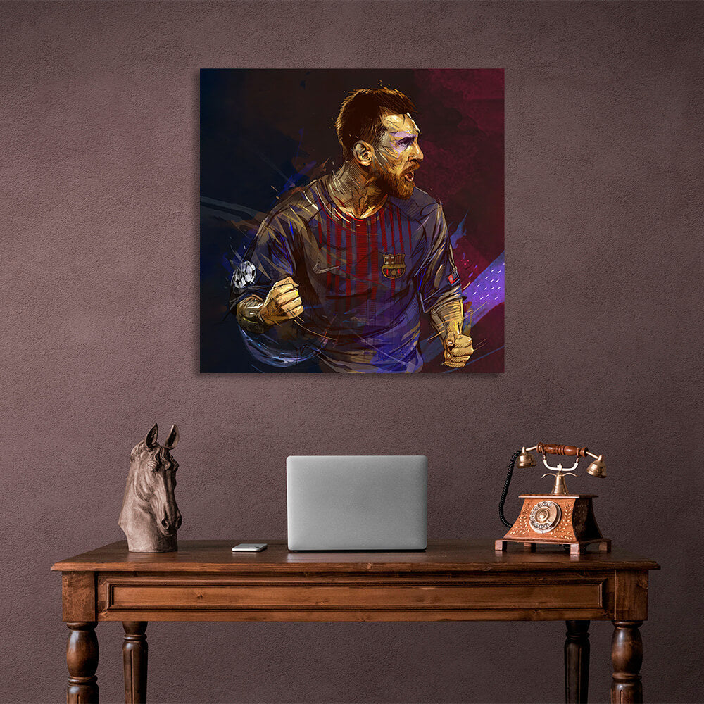 Kunstdruck auf Leinwand mit dem Fußballspieler des FC Barcelona, ​​Lionel Messi