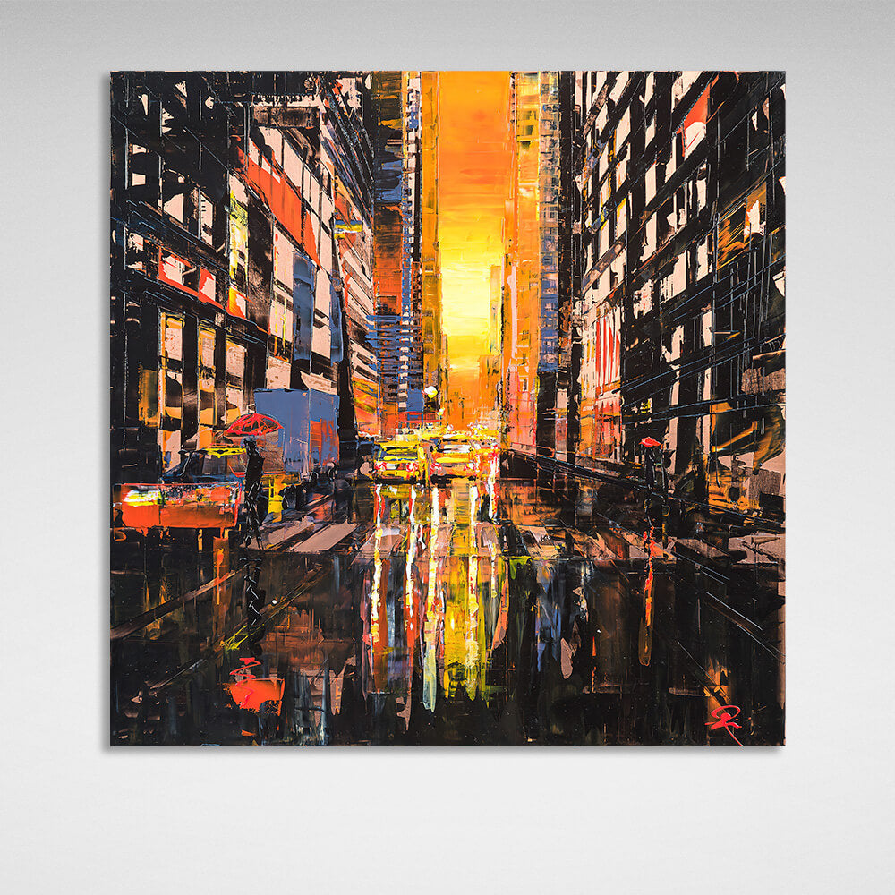 Rainy evening New York City Canvas Wall Art Print