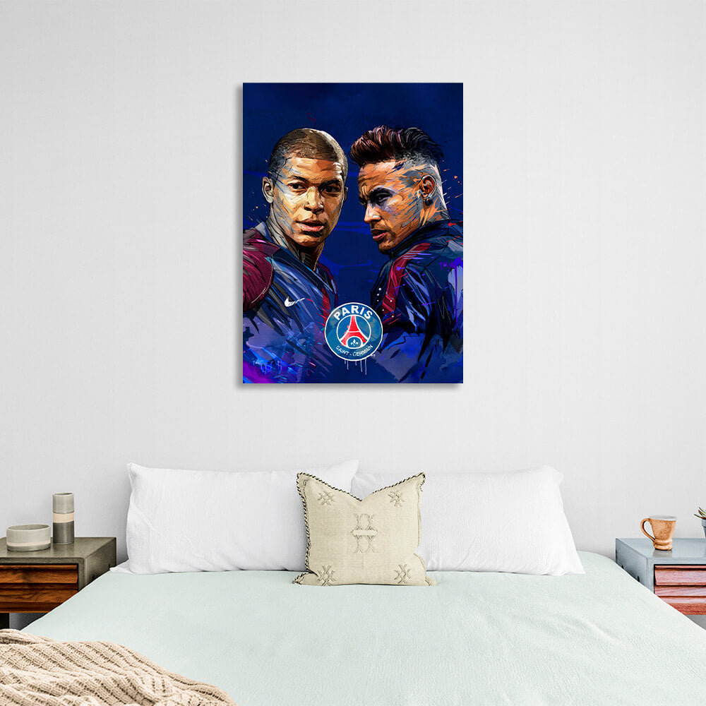 PSG-Spieler Neymar und Kylian Mbappe – Kunstdruck auf Leinwand