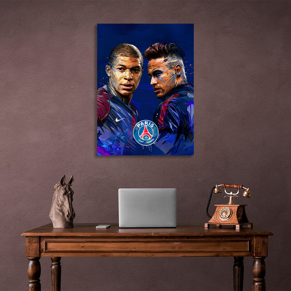 PSG-Spieler Neymar und Kylian Mbappe – Kunstdruck auf Leinwand