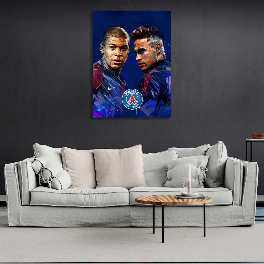 PSG-Spieler Neymar und Kylian Mbappe – Kunstdruck auf Leinwand