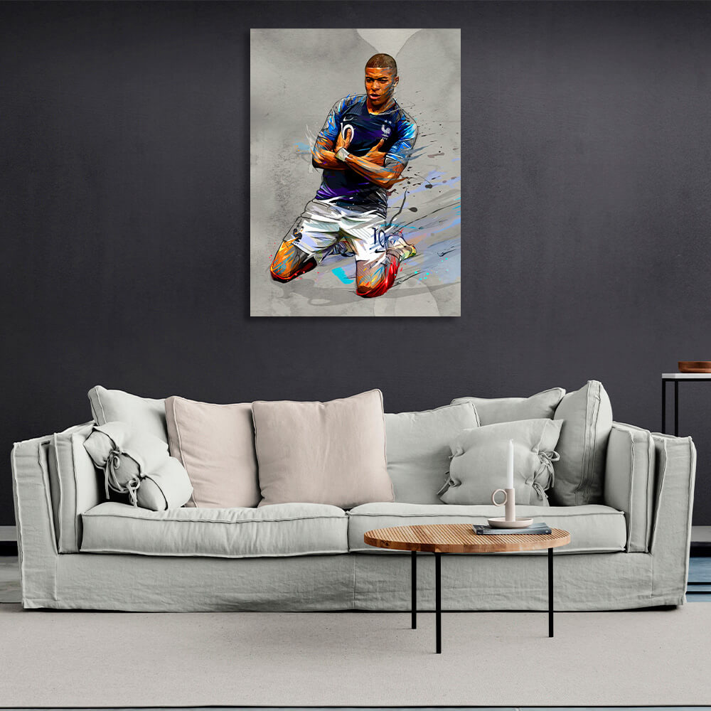 Footballer Kylian Mbappe's goal celebration Canvas Wall Art Print