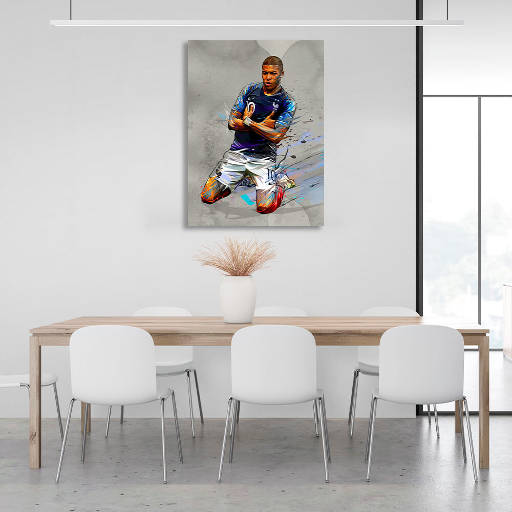 Leinwandbild, Wandbild mit Torjubel des Fußballers Kylian Mbappé