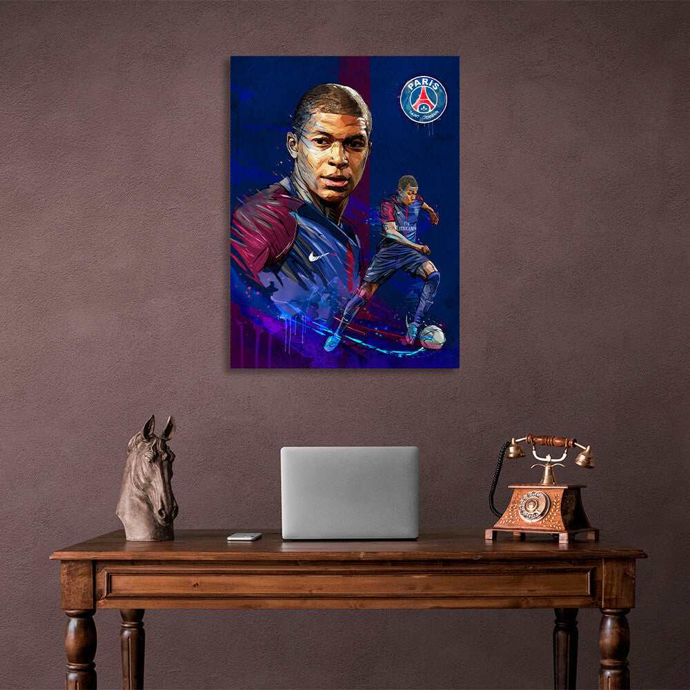 Kunstdruck auf Leinwand mit PSG-Fußballer Kylian Mbappe