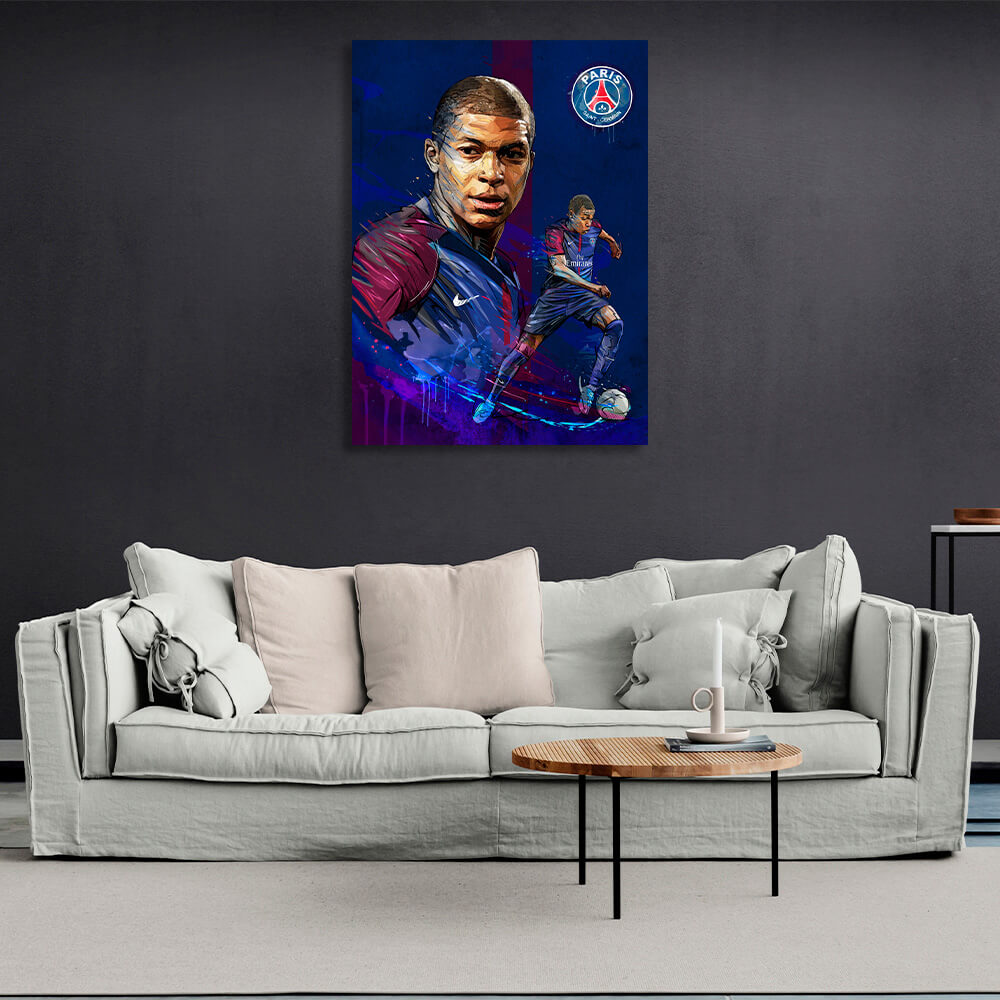 Kunstdruck auf Leinwand mit PSG-Fußballer Kylian Mbappe