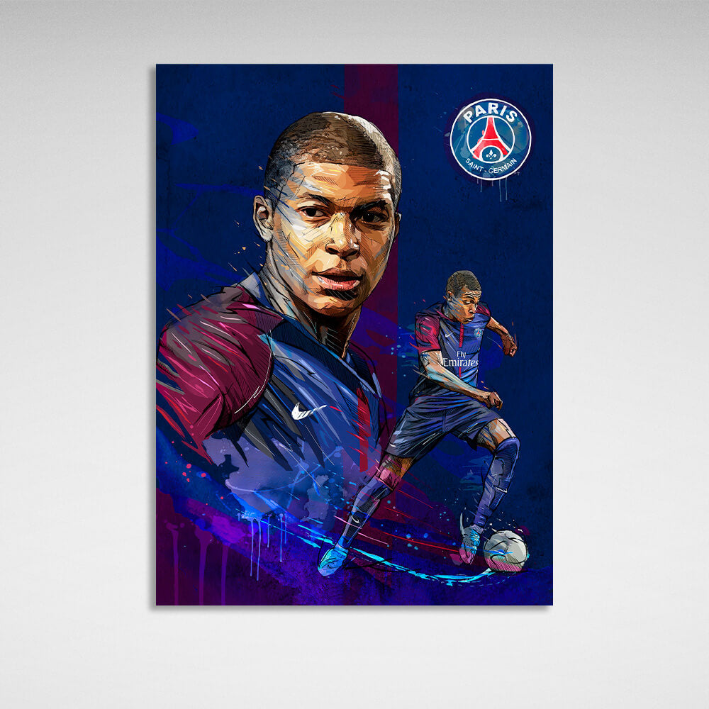 Kunstdruck auf Leinwand mit PSG-Fußballer Kylian Mbappe