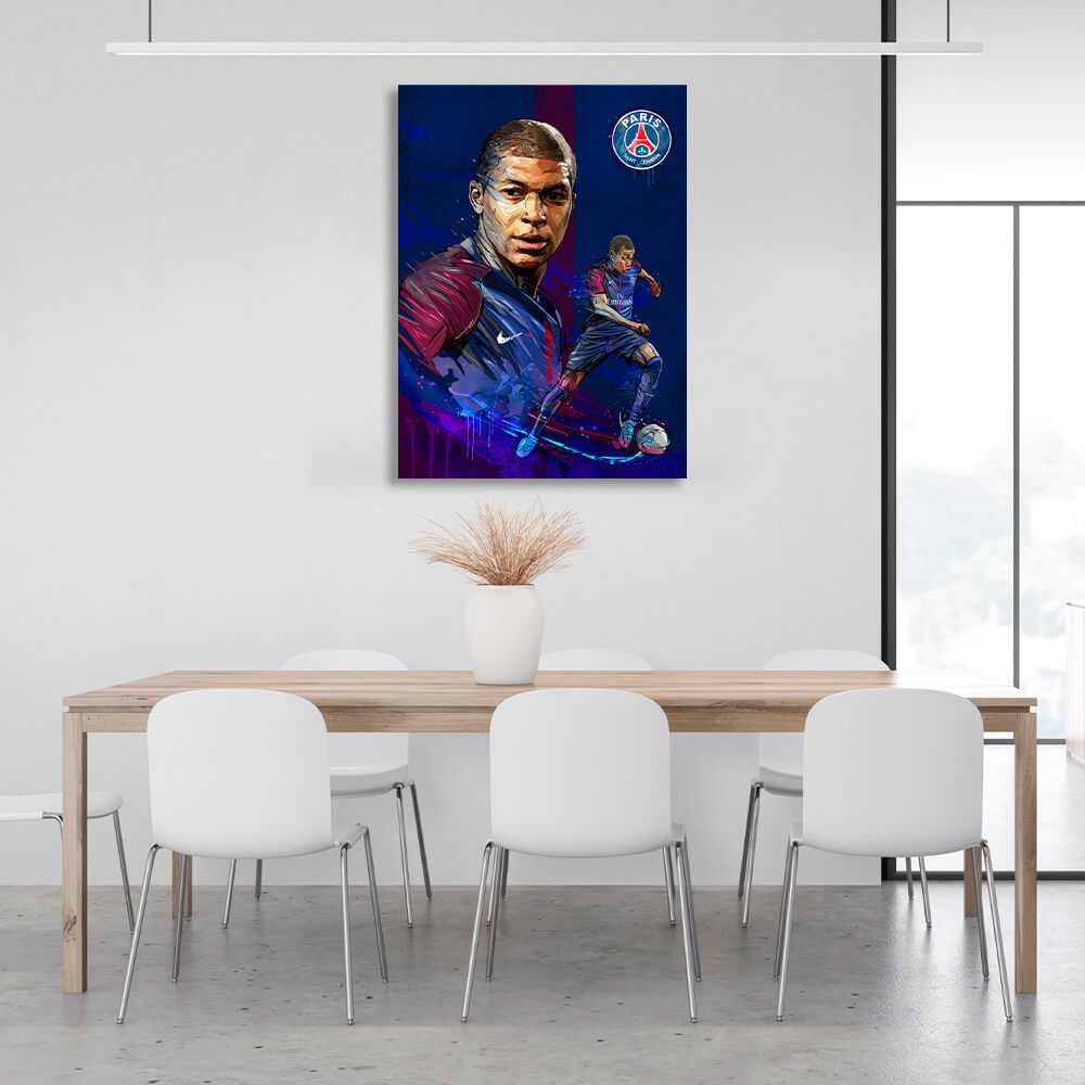 Kunstdruck auf Leinwand mit PSG-Fußballer Kylian Mbappe