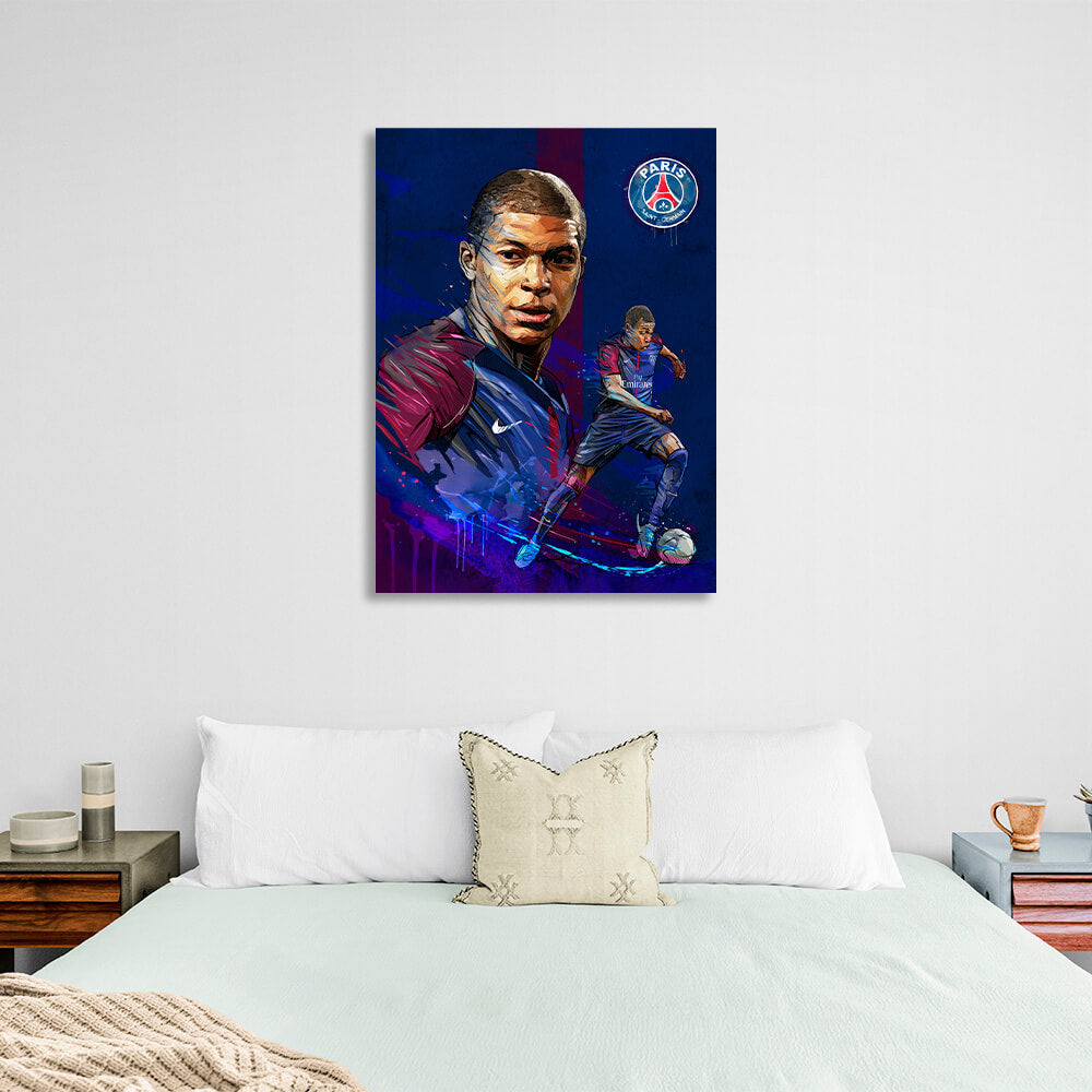 PSG footballer Kylian Mbappe Canvas Wall Art Print