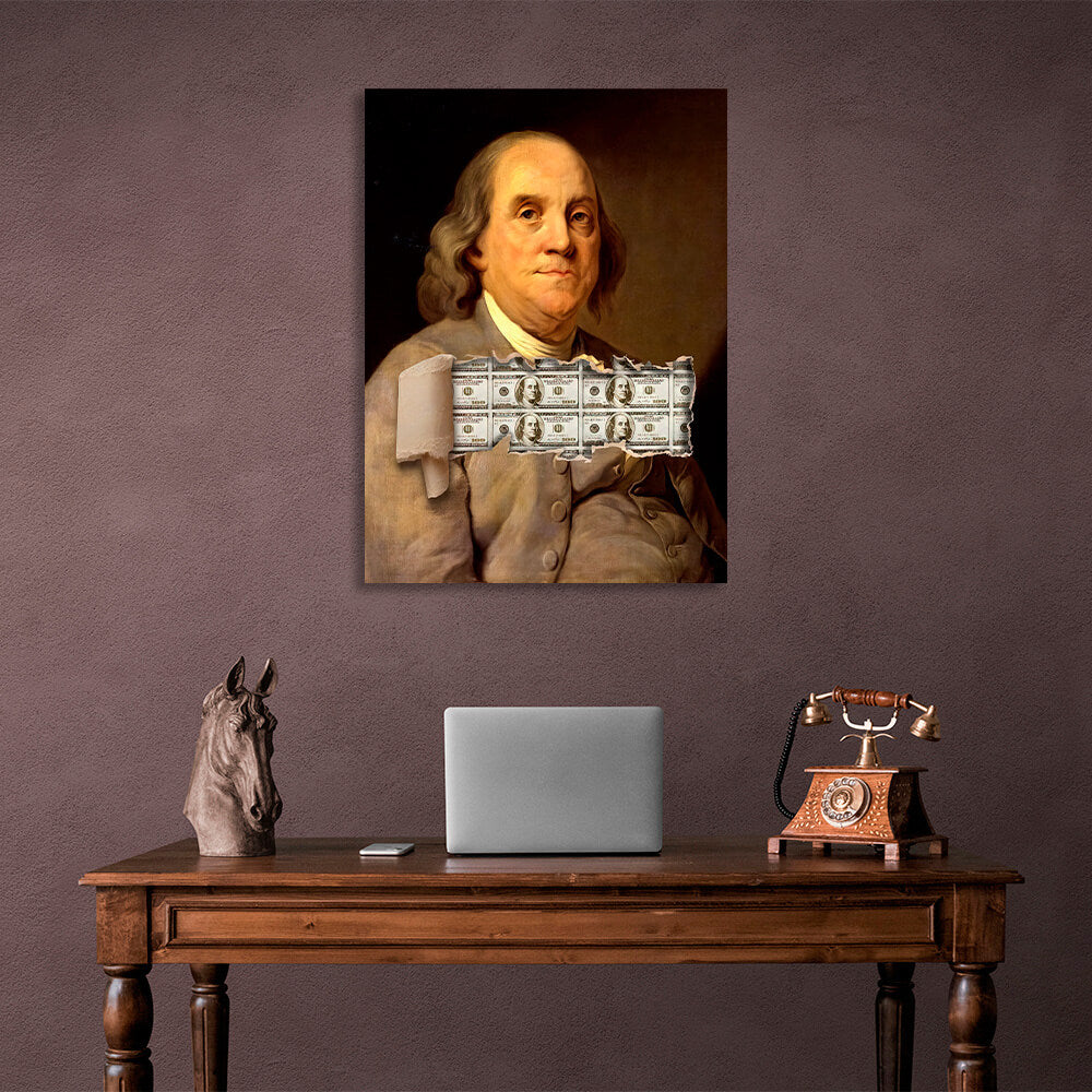 Benjamin Fransclin and dollars Inspirational Canvas Wall Art Print