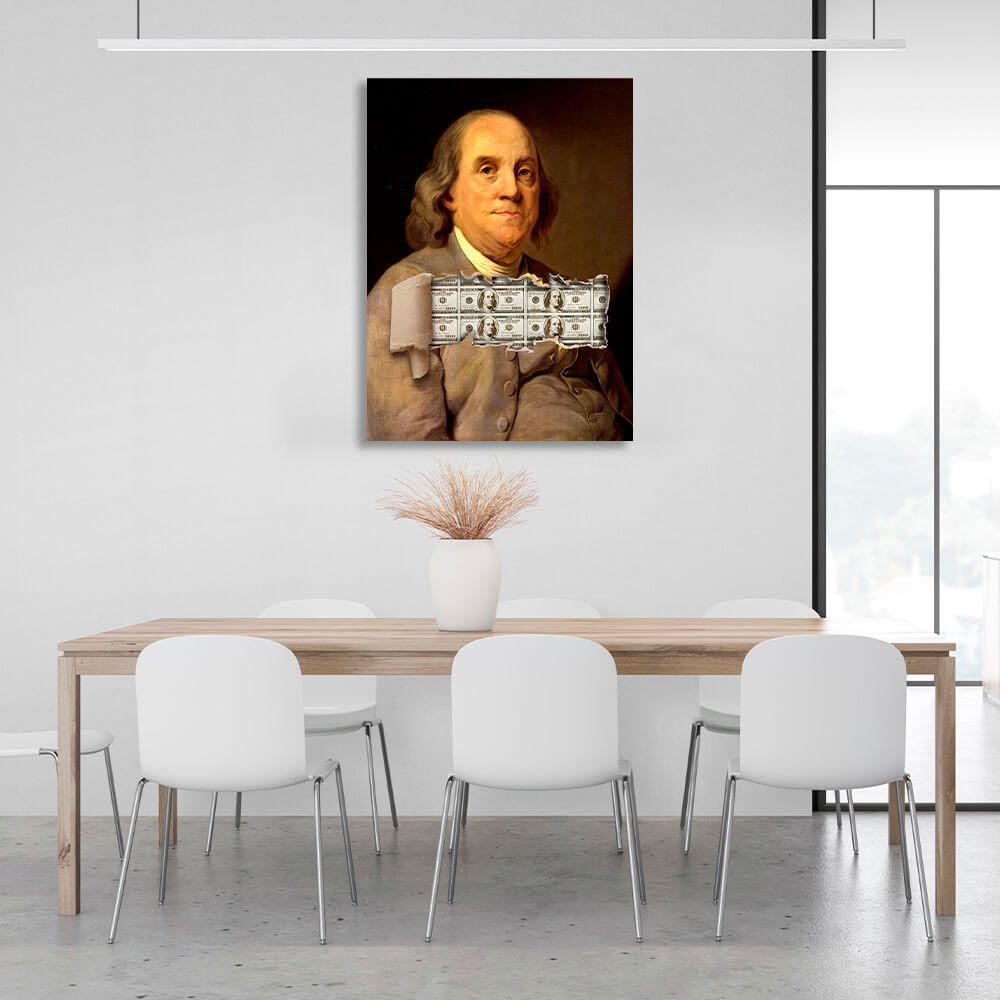 Benjamin Fransclin and dollars Inspirational Canvas Wall Art Print