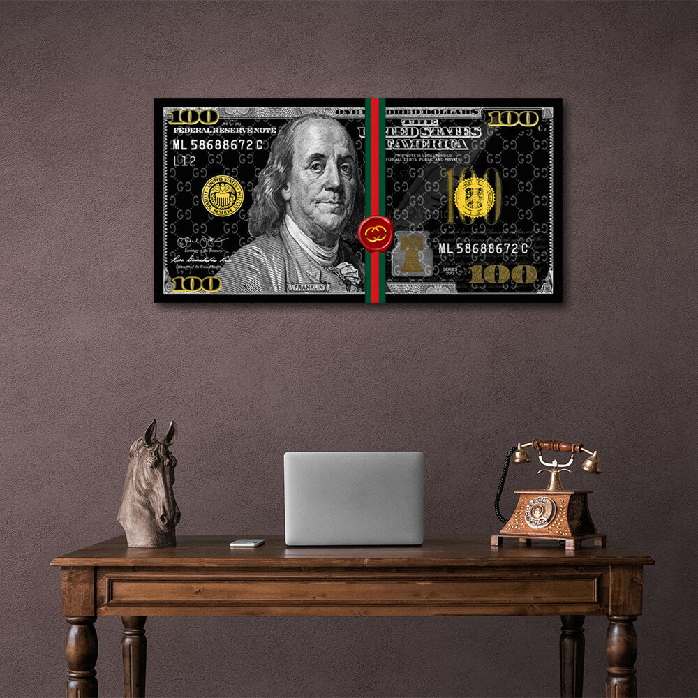 100 dollars Gucci black Inspirational Canvas Wall Art Print