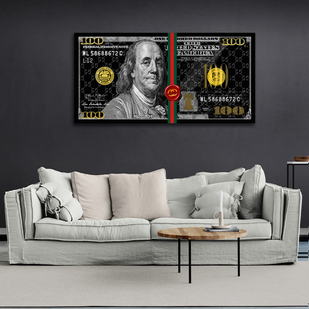 100 dollars Gucci black Inspirational Canvas Wall Art Print