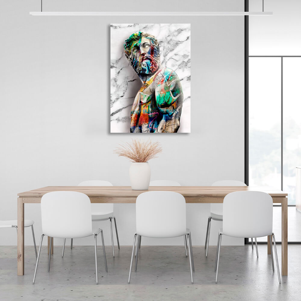 Multicolored Zeus graffiti statue Canvas Wall Art Print