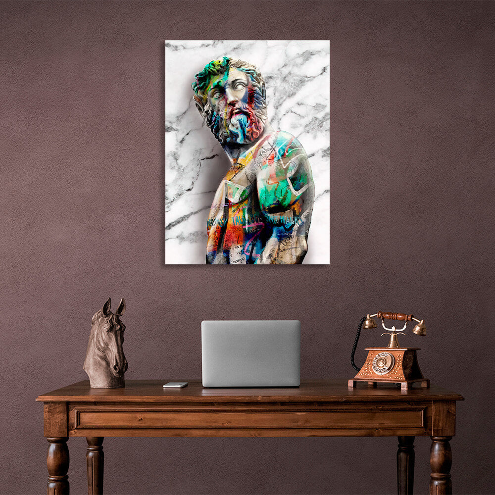 Multicolored Zeus graffiti statue Canvas Wall Art Print