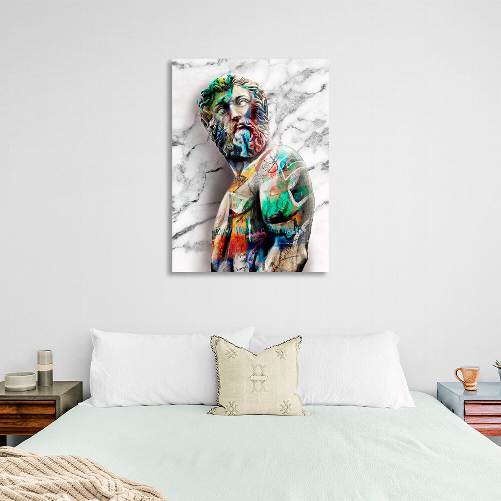 Multicolored Zeus graffiti statue Canvas Wall Art Print