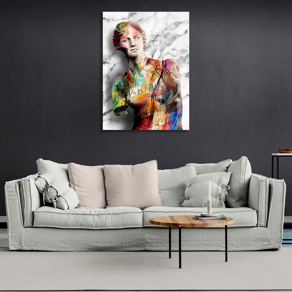 Multicolored Venus graffiti statue Canvas Wall Art Print