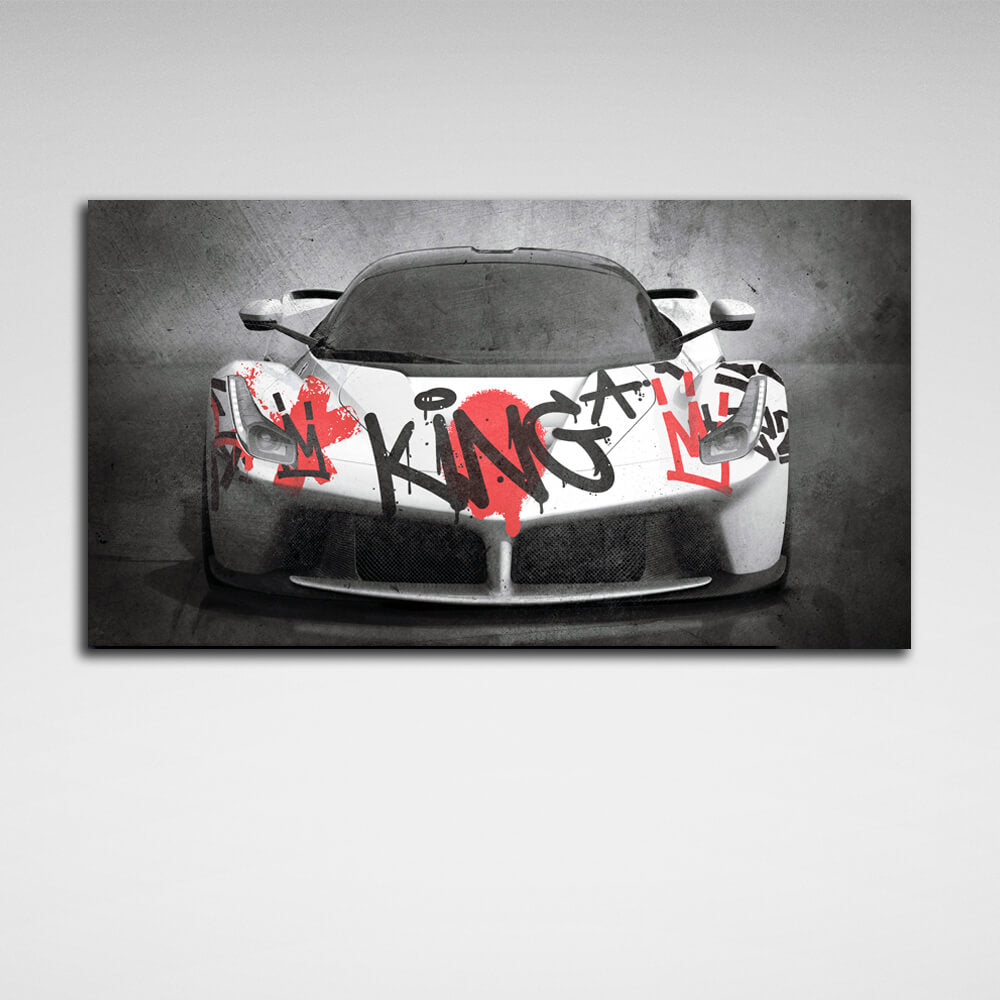 Zur Motivation Graffiti King Ferrari Mercedes Motivierender Leinwand-Kunstdruck