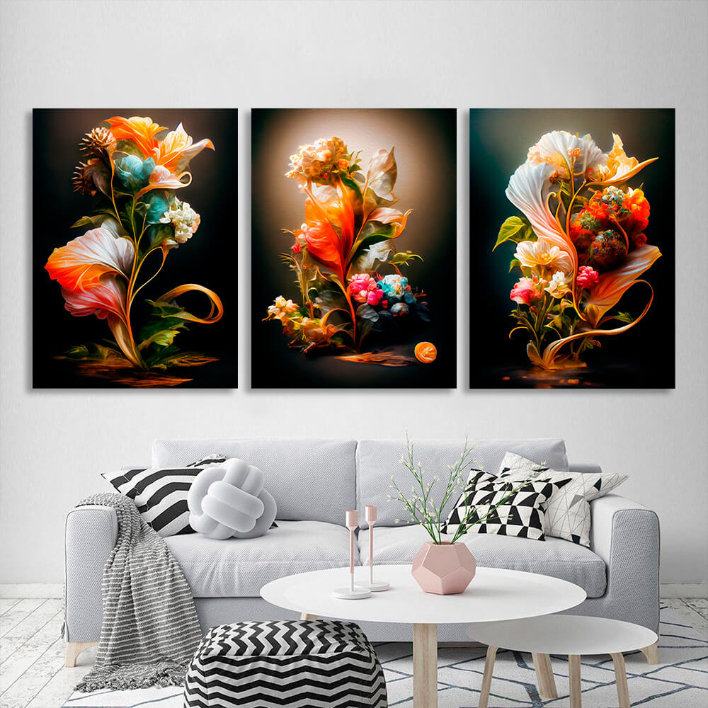 Modulares 3-teiliges Triptychon für Innenräume Retro Flowers Multi Panel Canvas Wall Art Print