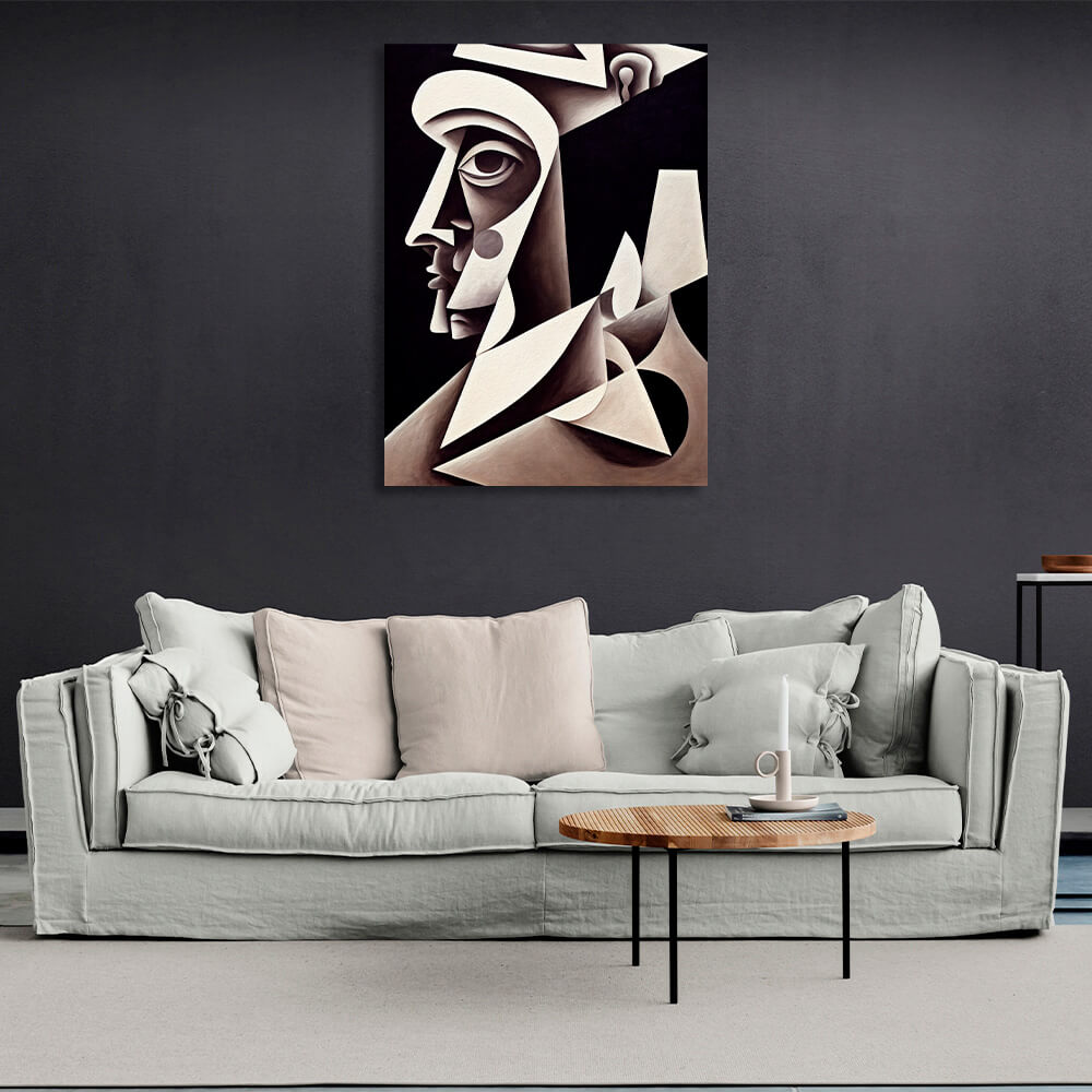 Gray portrait abstract cubism Canvas Wall Art Print