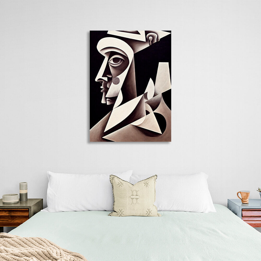 Gray portrait abstract cubism Canvas Wall Art Print