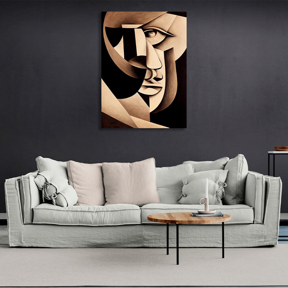 Beige portrait abstract cubism Canvas Wall Art Print