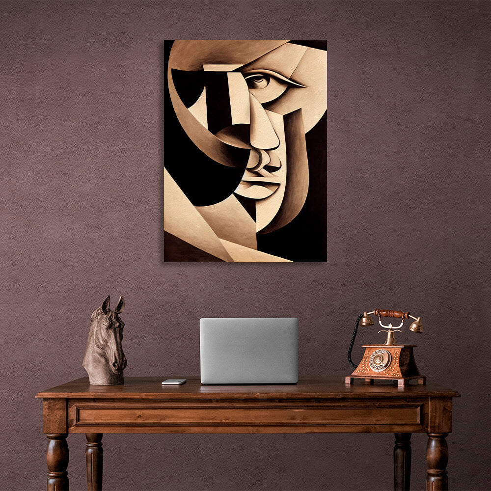 Beige portrait abstract cubism Canvas Wall Art Print