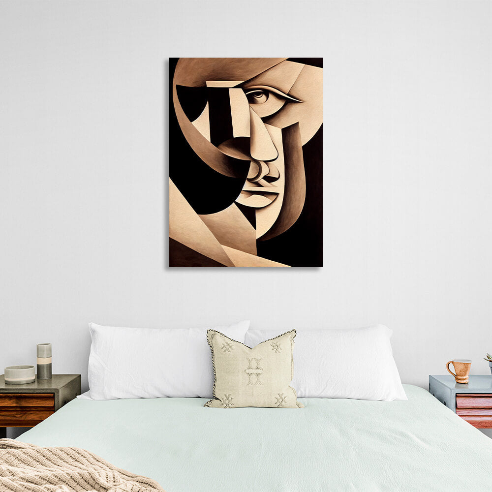 Beige portrait abstract cubism Canvas Wall Art Print