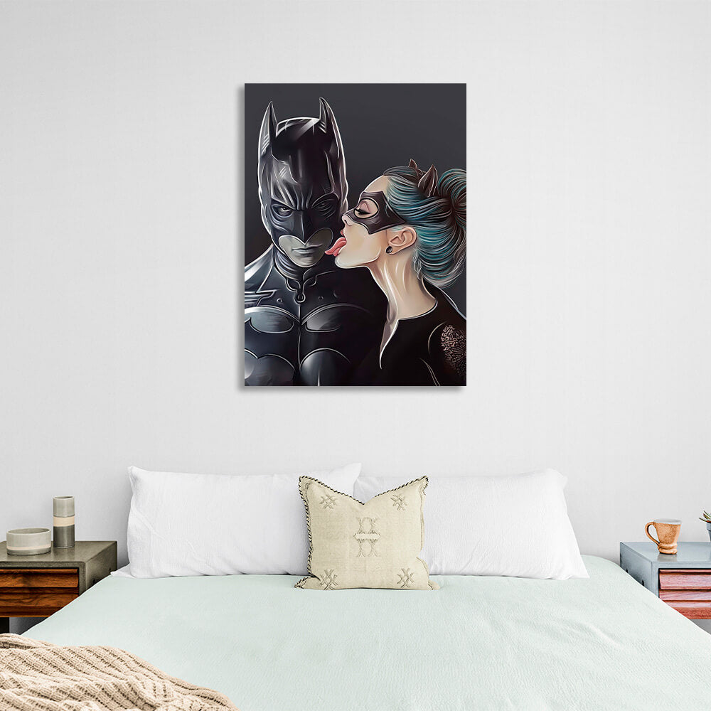 Kunstdruck auf Leinwand mit Batman und Catwoman