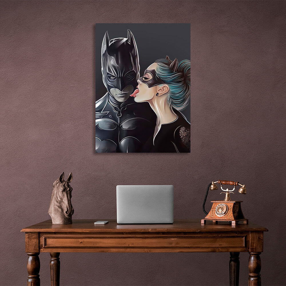 Kunstdruck auf Leinwand mit Batman und Catwoman