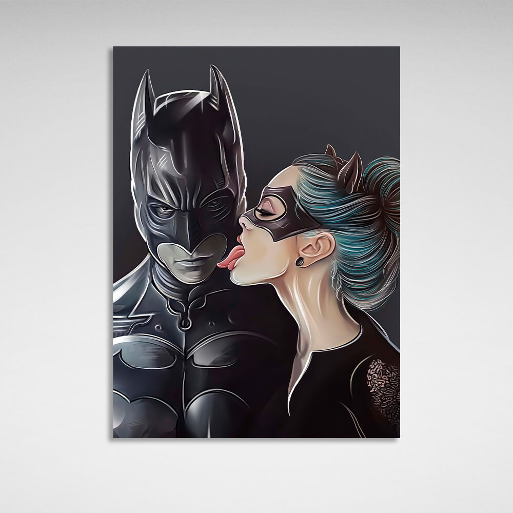 Kunstdruck auf Leinwand mit Batman und Catwoman