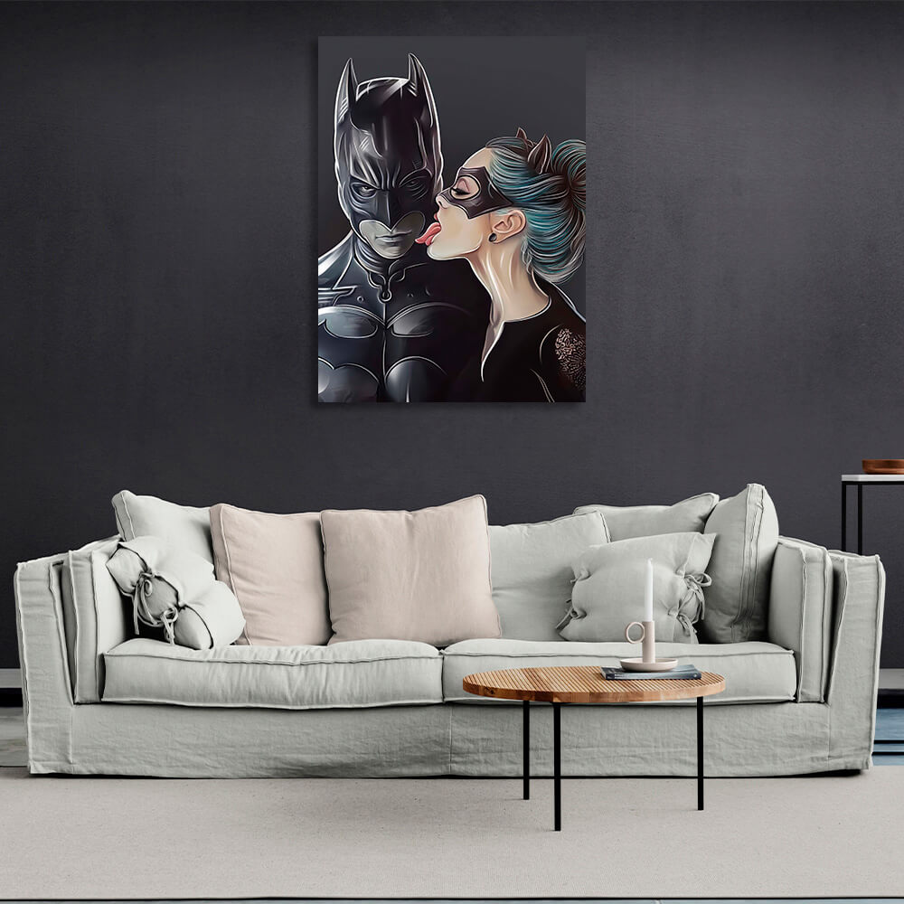 Kunstdruck auf Leinwand mit Batman und Catwoman