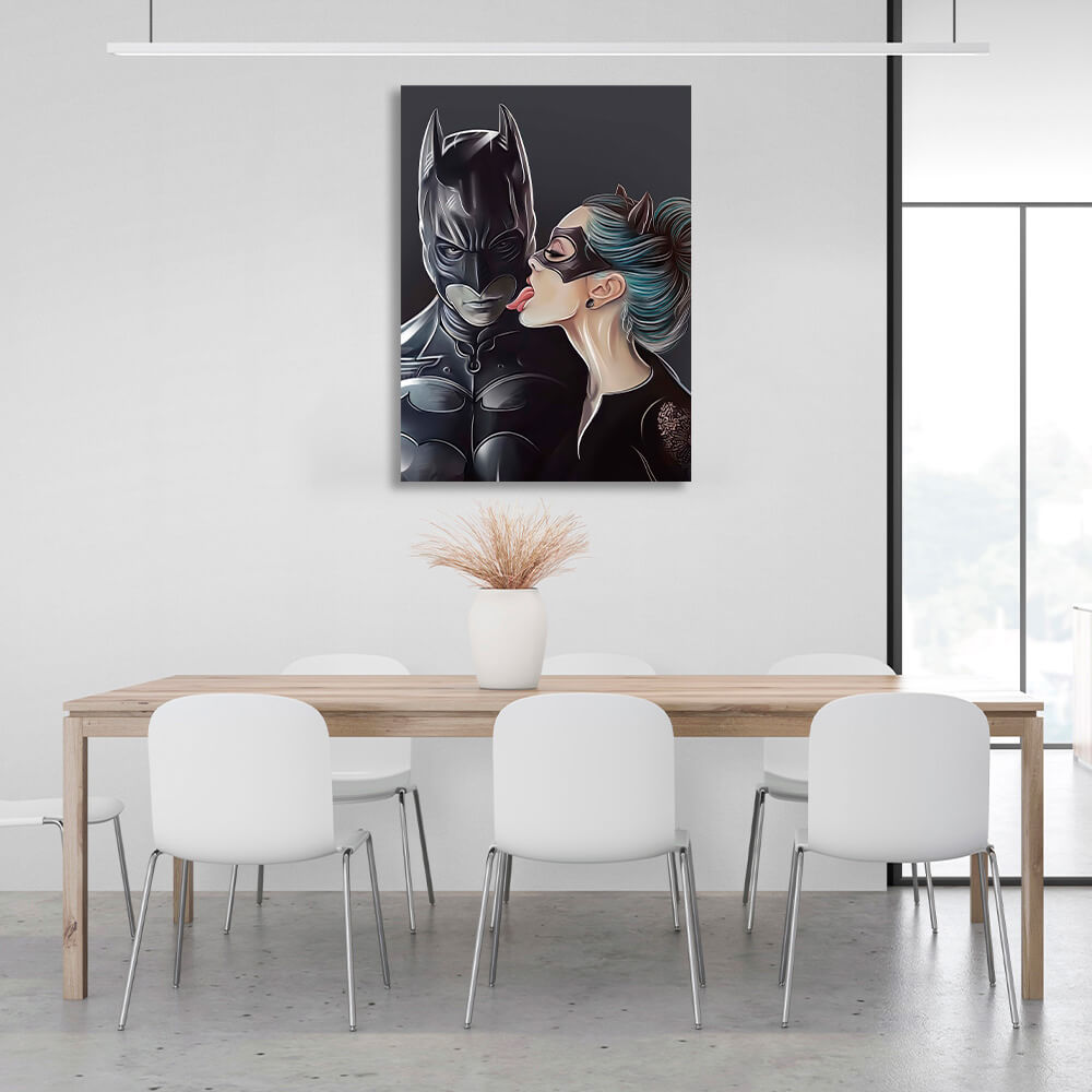 Kunstdruck auf Leinwand mit Batman und Catwoman