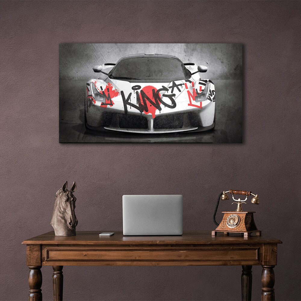 Zur Motivation Graffiti King Ferrari Mercedes Motivierender Leinwand-Kunstdruck