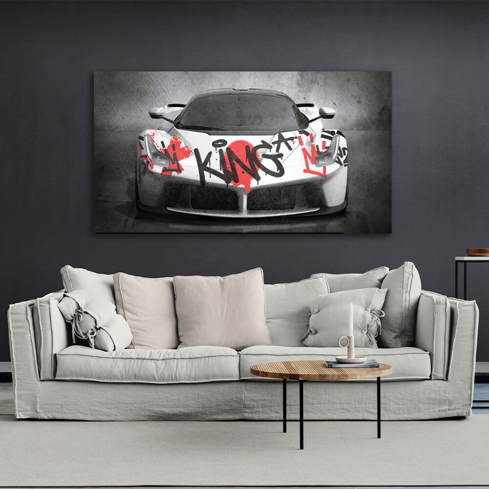 Zur Motivation Graffiti King Ferrari Mercedes Motivierender Leinwand-Kunstdruck